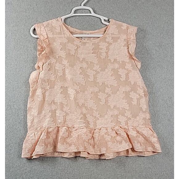 LC Lauren Conrad Peach Applique Floral Cap Sleeve Ruffled Top Women's Plus XXL - Picture 1 of 12